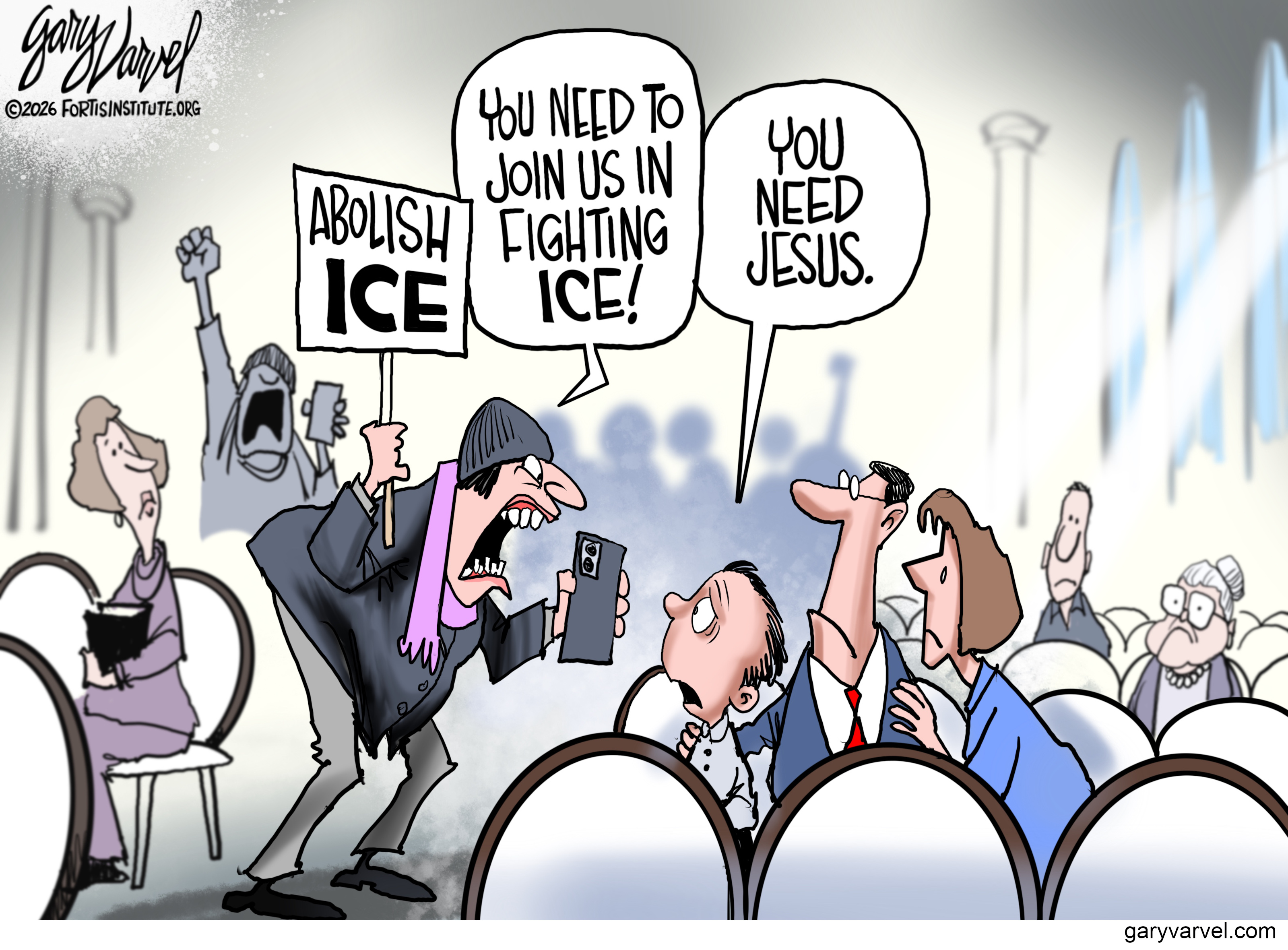 The leftist protesters invade a church in Minneapolis.